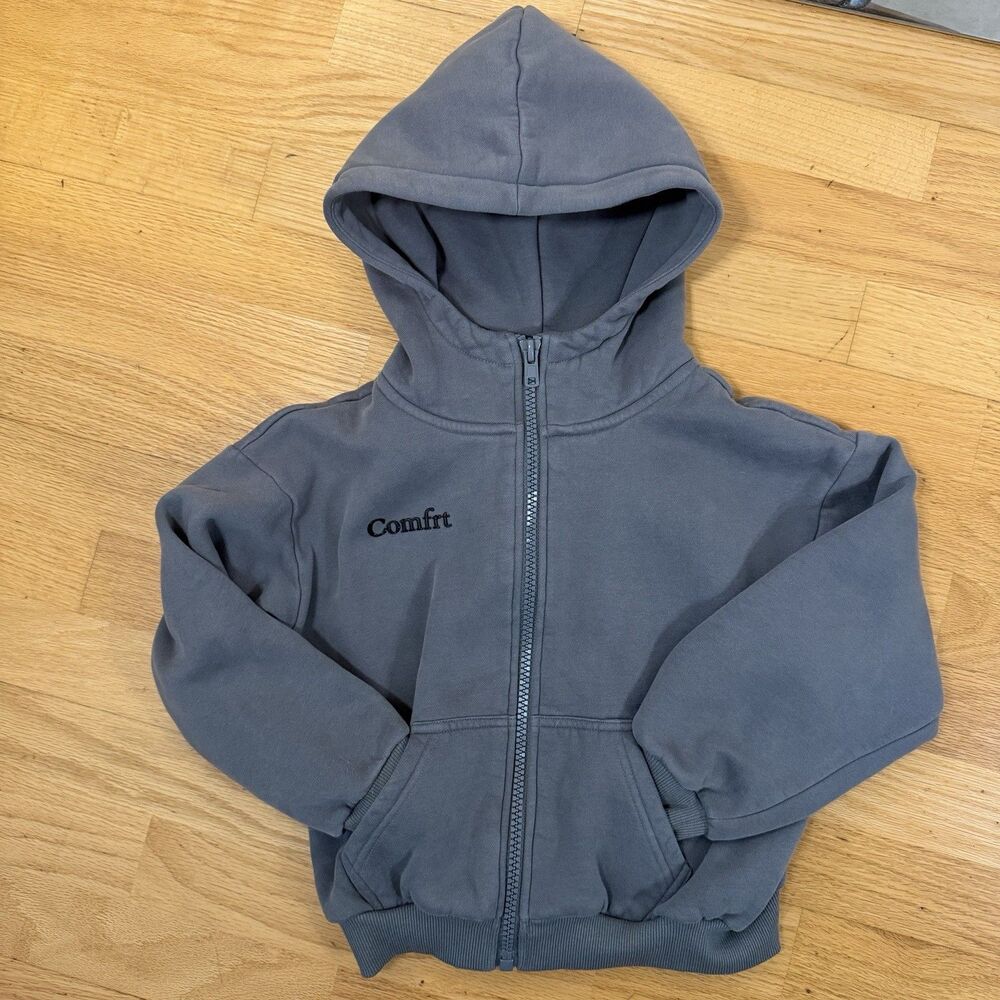 Comfrt Kids Cloud Zip Hoodie Wolf Grey XS GUC Oversized Cozy Travel Winter